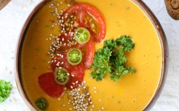 Chilled Carrot, Avocado, Miso, young Coconut Soup - Truefoodsblog